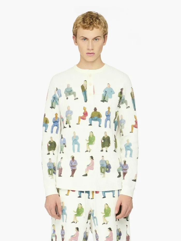 Men Tops and Shirts JW Anderson PRINTED WAFFLE HENLEY TOP White Men Tops and Shirts JW Anderson PRINTED WAFFLE HENLEY TOP White