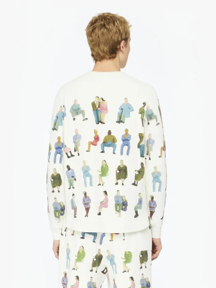 Men Tops and Shirts JW Anderson PRINTED WAFFLE HENLEY TOP White Men Tops and Shirts JW Anderson PRINTED WAFFLE HENLEY TOP White
