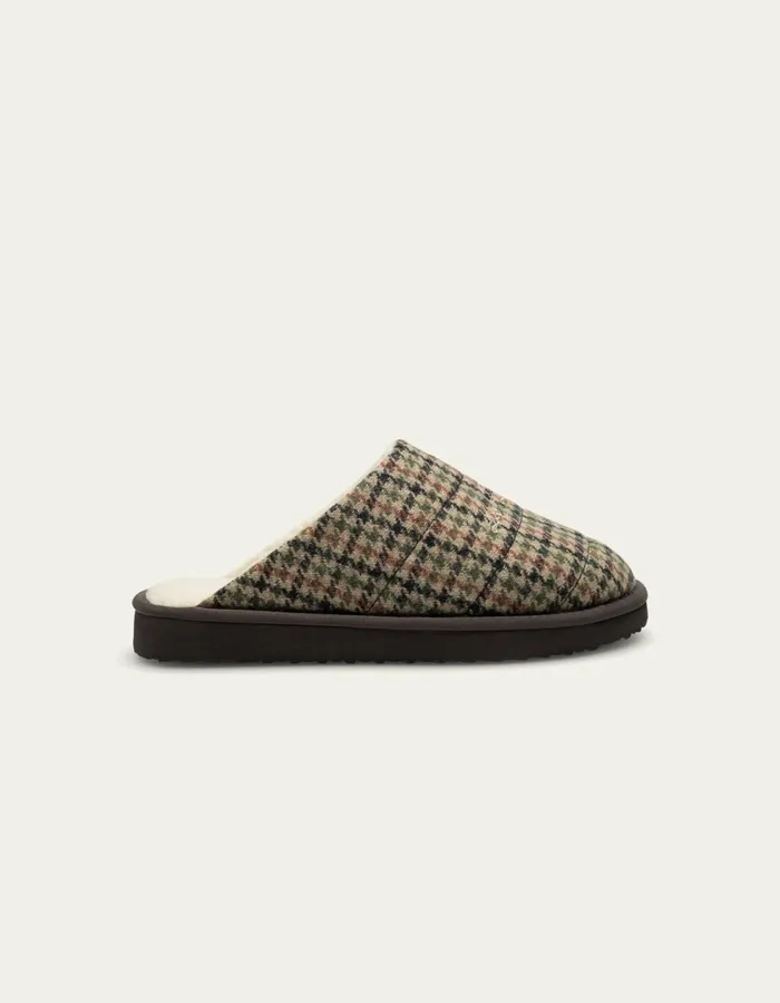 Men Truman Houndstooth Padded Slipper 8211 Warm SandBlack Les Deux Shoes