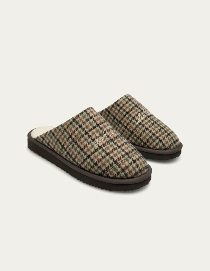 Men Truman Houndstooth Padded Slipper 8211 Warm SandBlack Les Deux Shoes