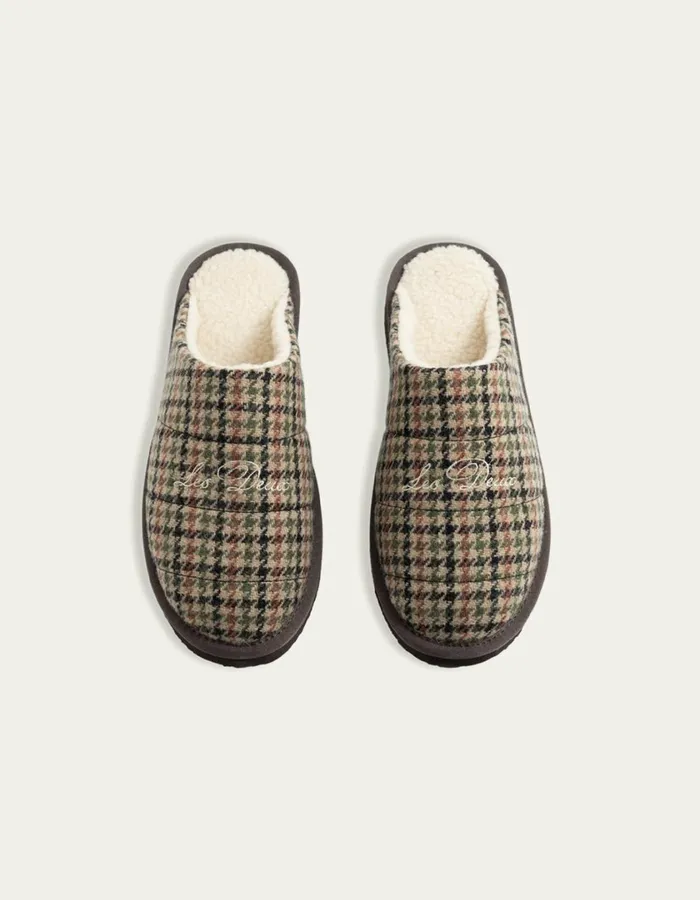 Men Truman Houndstooth Padded Slipper 8211 Warm SandBlack Les Deux Shoes