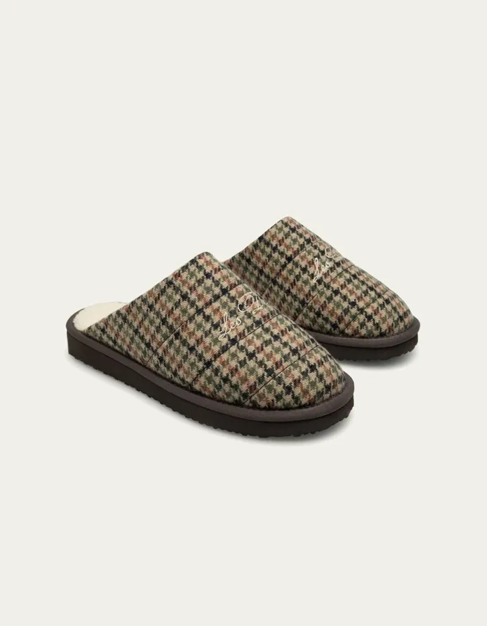 Men Truman Houndstooth Padded Slipper 8211 Warm SandBlack Les Deux Shoes