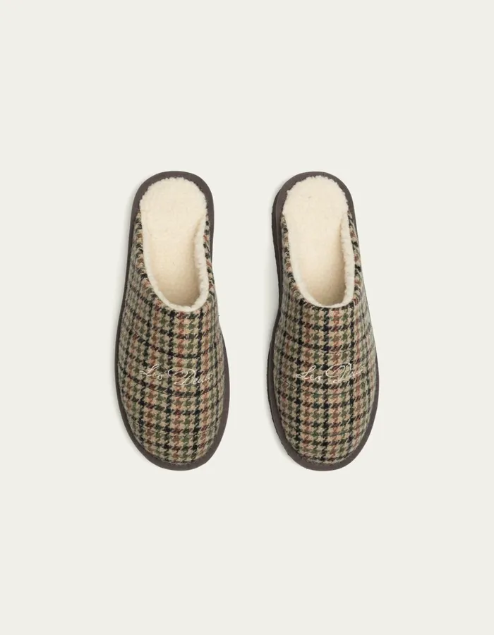 Men Truman Houndstooth Padded Slipper 8211 Warm SandBlack Les Deux Shoes