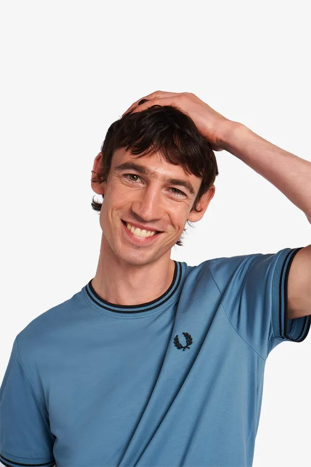 Men Twin Tipped TShirt Ash Blue Fred Perry TShirts