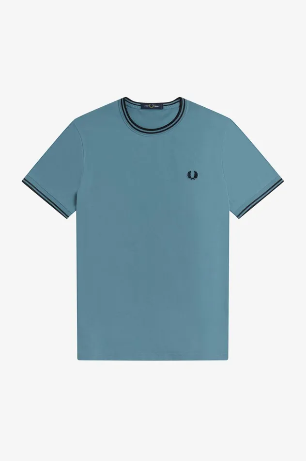 Men Twin Tipped TShirt Ash Blue Fred Perry TShirts