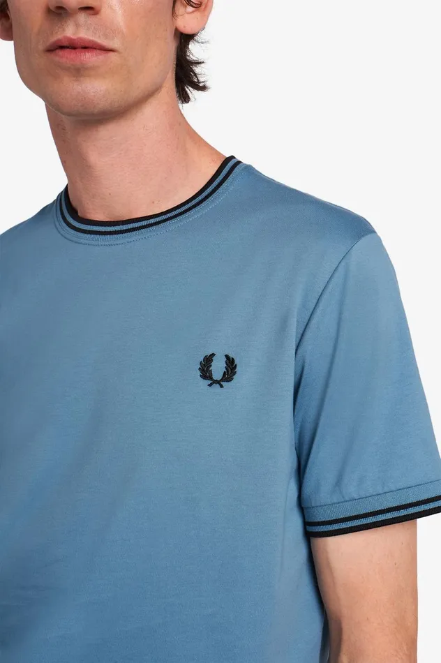 Men Twin Tipped TShirt Ash Blue Fred Perry TShirts
