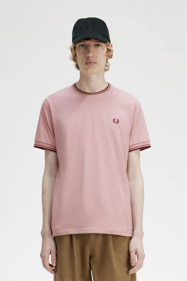 Men Twin Tipped TShirt Dusty Rose Pink Fred Perry TShirts