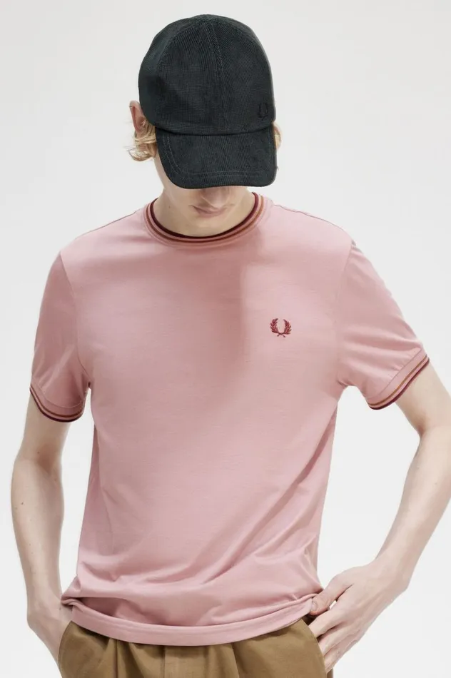 Men Twin Tipped TShirt Dusty Rose Pink Fred Perry TShirts