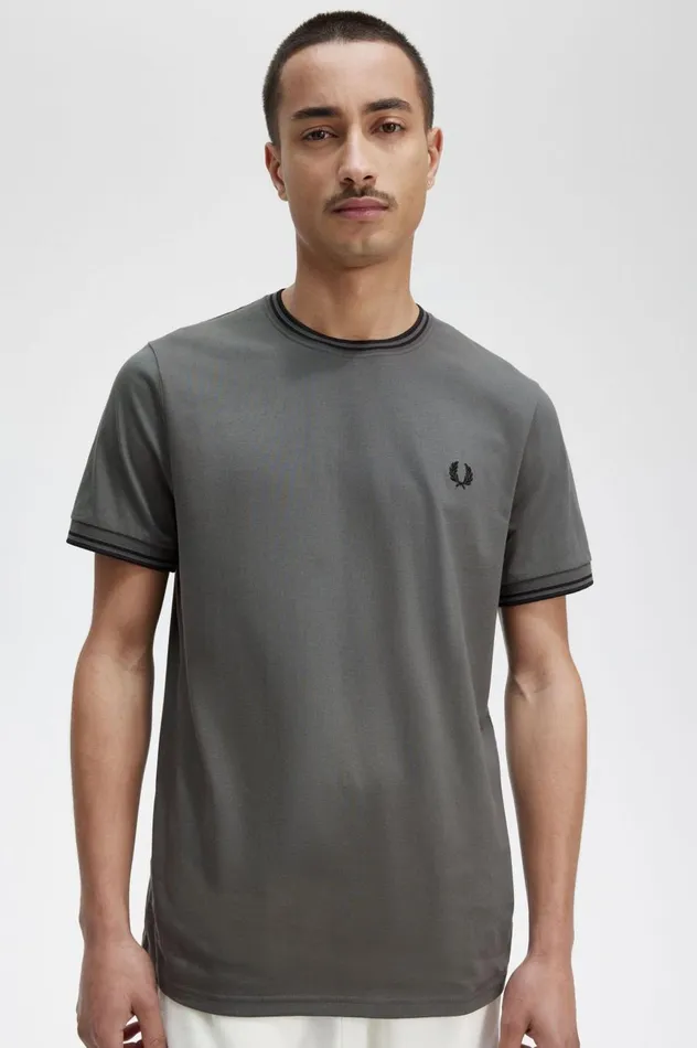 Men Twin Tipped TShirt Field Green Fred Perry TShirts