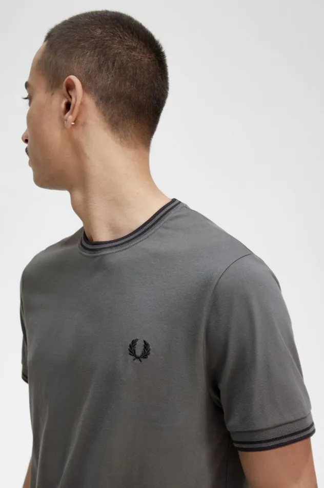 Men Twin Tipped TShirt Field Green Fred Perry TShirts
