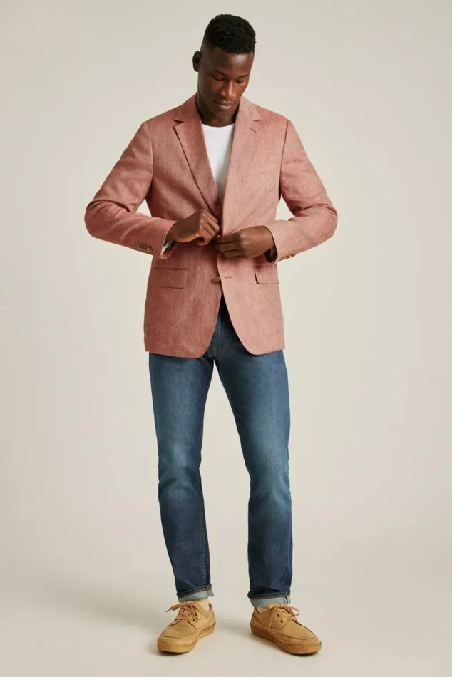 Men Unconstructed Italian Blazer Red Herringbone Bonobos Blazers and Sport Coats