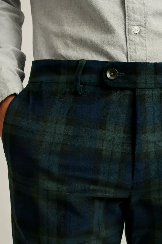 Men Velvet Trousers Blackwatch Plaid Bonobos Dress Pants