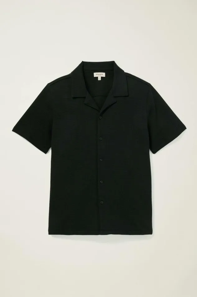 Men Waffle Cabana Shirt Black Bonobos Casual Shirts
