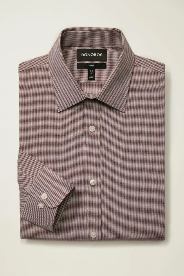 Men Weekday Warrior Dress Shirt Burgundy Micro Houndstooth Bonobos Business Casual Shirts