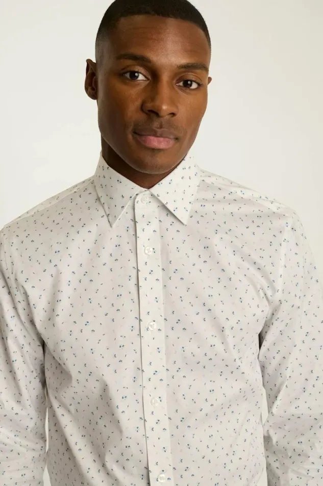 Men Weekday Warrior Dress Shirt White Blue Floral Bonobos Business Casual Shirts