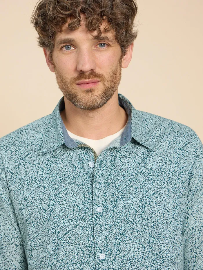 Men White Stuff Clothing Basil Leaf Printed Shirt Men White Stuff Clothing Basil Leaf Printed Shirt