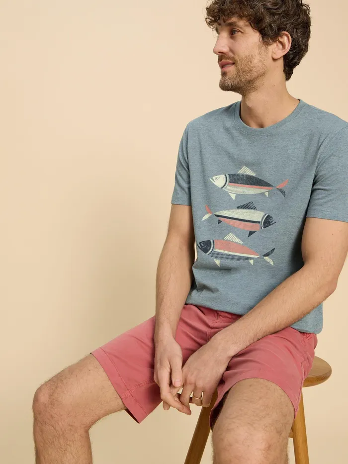 Men White Stuff Clothing Fish Graphic Short Sleeve Tee