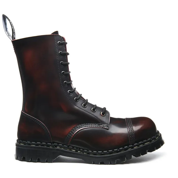 MenWomen Solovair Steel Toe Boots Burgundy RubOff 10 Eye Steel Toe Derby Boot