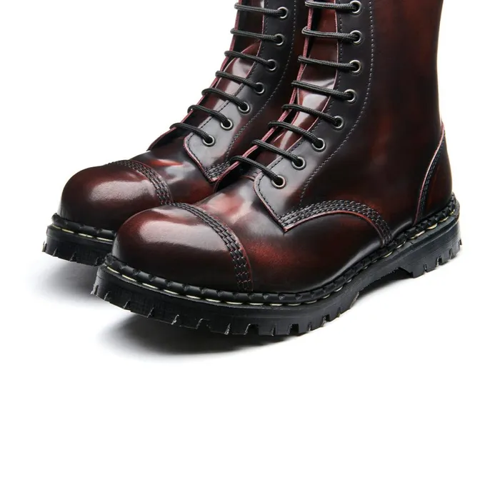 MenWomen Solovair Steel Toe Boots Burgundy RubOff 10 Eye Steel Toe Derby Boot