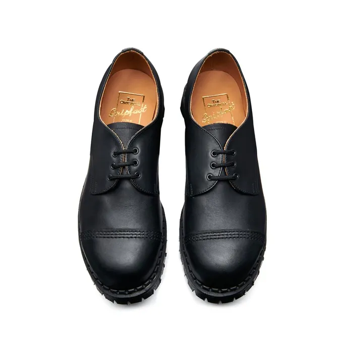 MenWomen Solovair Steel Toe Shoes Black Greasy Steel Toe Capped Gibson Shoe