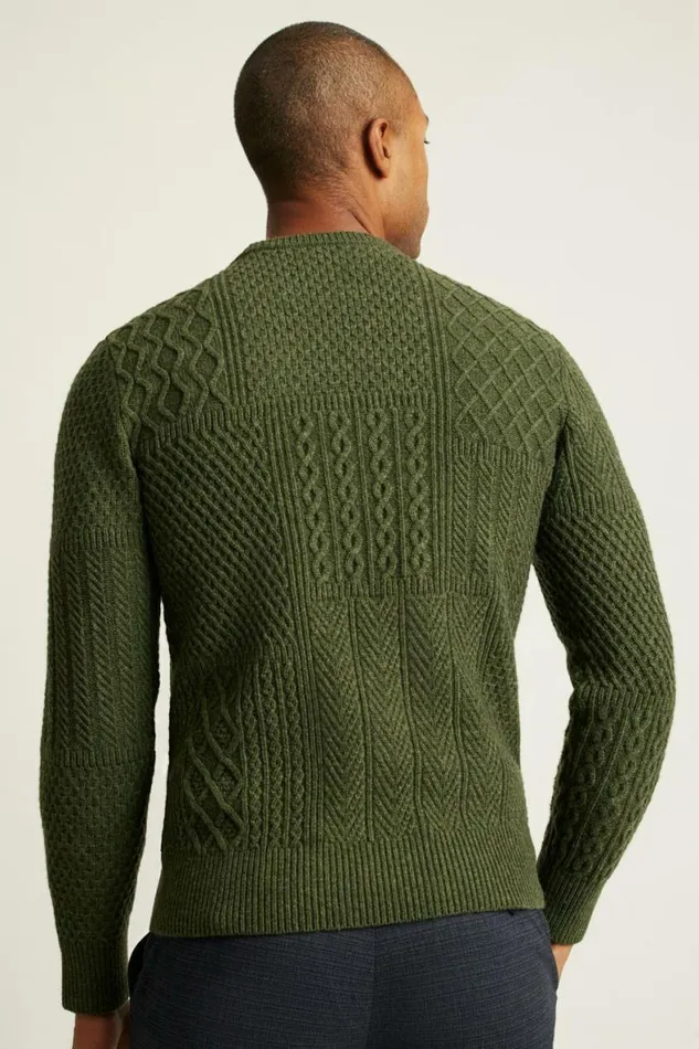 Men Wool Cable Crew Neck Sweater Thyme Green Bonobos Crew and VNeck Sweaters
