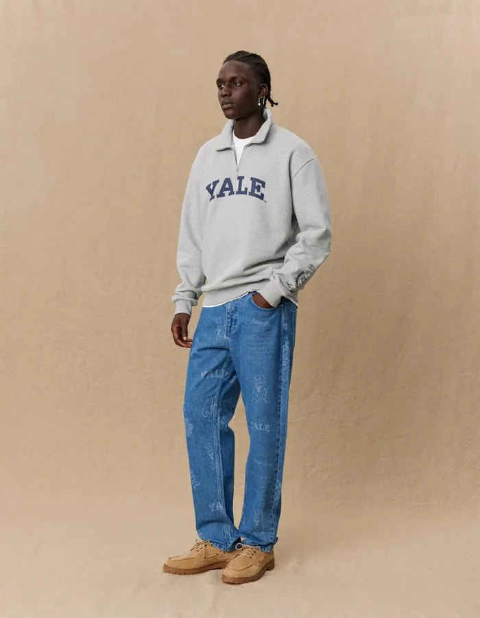 Men Yale Logo HalfZip Sweatshirt 8211 Light Grey Melange Les Deux HoodiesSweatshirts