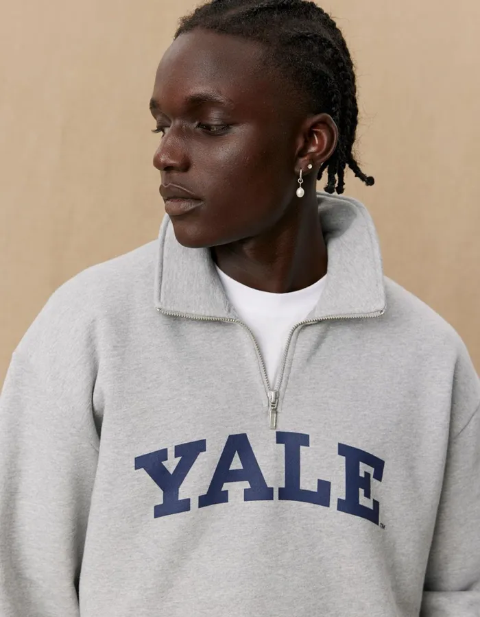 Men Yale Logo HalfZip Sweatshirt 8211 Light Grey Melange Les Deux HoodiesSweatshirts