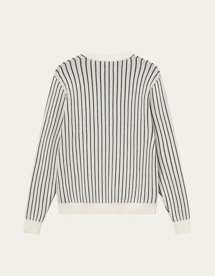 Men Yale Pinstripe Round Neck Knit 8211 IvoryBlack Les Deux Knitwear