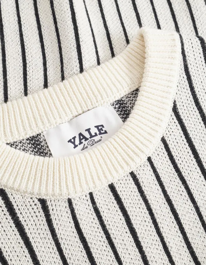 Men Yale Pinstripe Round Neck Knit 8211 IvoryBlack Les Deux Knitwear