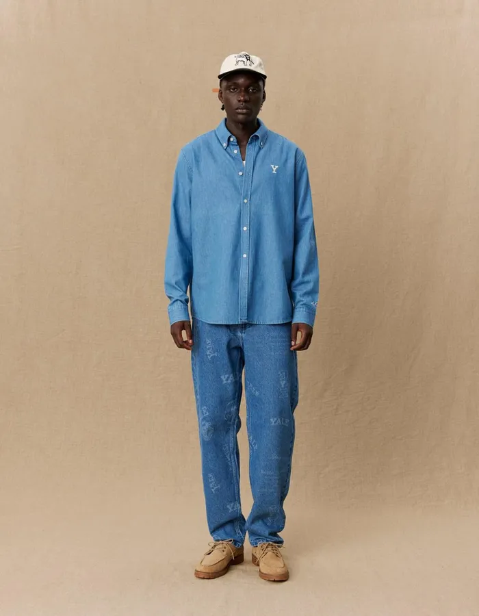 Men Yale Y Denim Shirt 8211 Light Denim Blue Les Deux ShirtsOvershirts