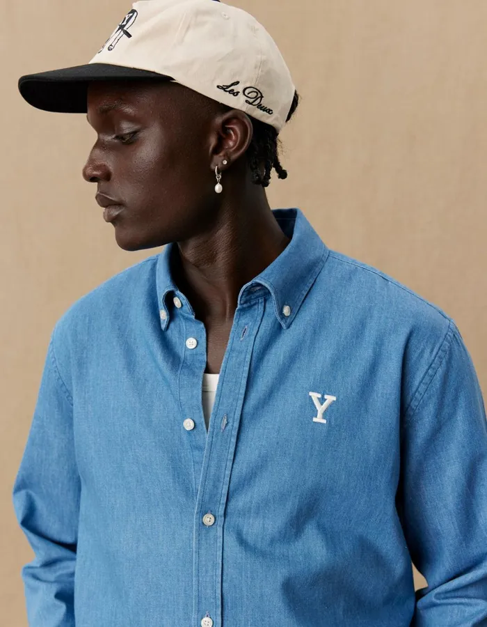 Men Yale Y Denim Shirt 8211 Light Denim Blue Les Deux ShirtsOvershirts