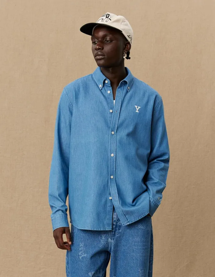 Men Yale Y Denim Shirt 8211 Light Denim Blue Les Deux ShirtsOvershirts
