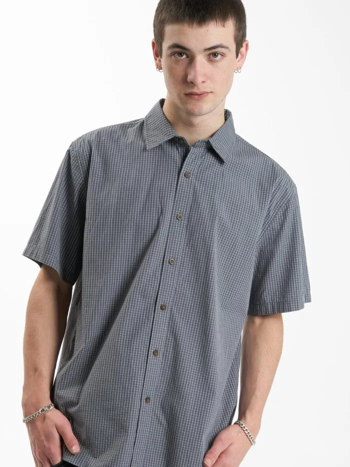 Mens Cortex Short Sleeve Shirt Army Blue Thrills Shirts
