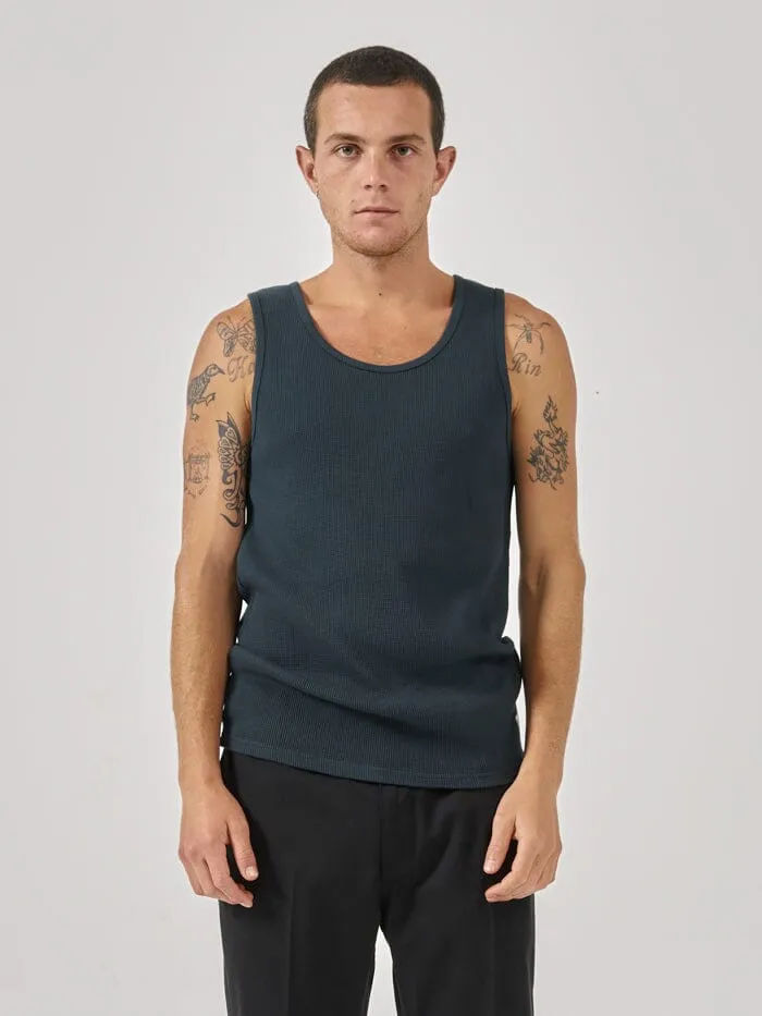 Mens Existencial Waffle Singlet Jasper Green Thrills Tees and Tank Tops