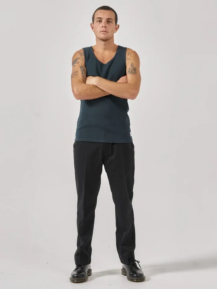 Mens Existencial Waffle Singlet Jasper Green Thrills Tees and Tank Tops