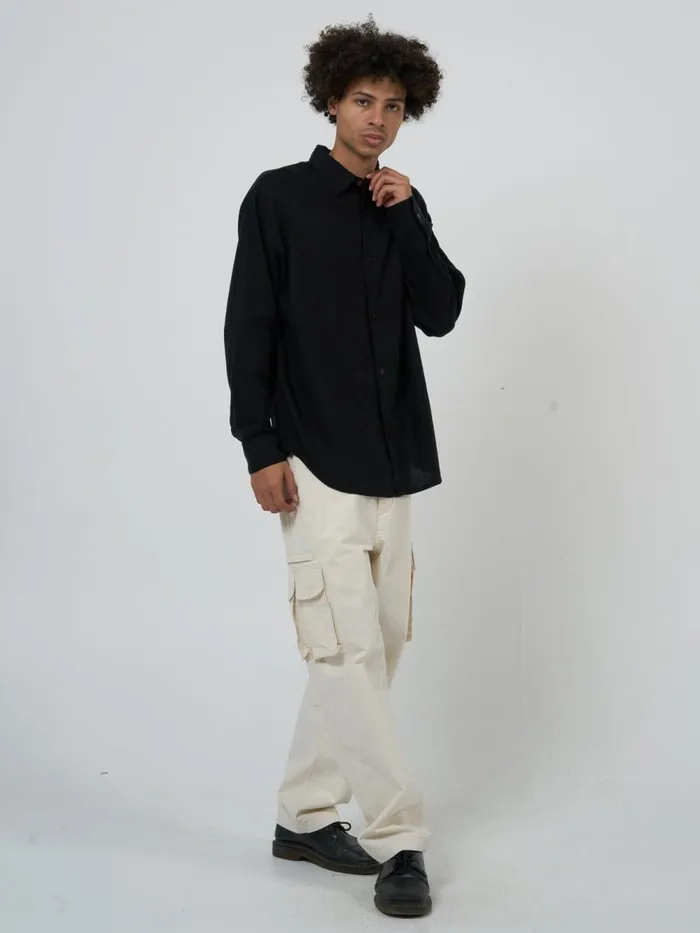 Mens Hemp Minimal Oversize Long Sleeve Shirt Black Thrills Shirts
