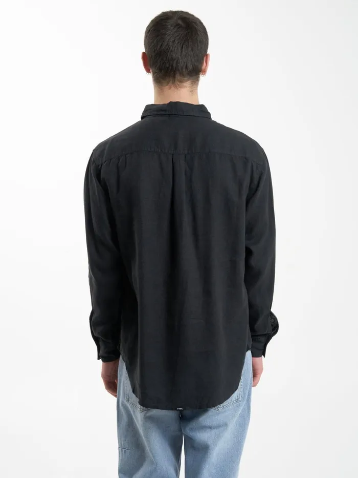 Mens Hemp Minimal Oversize Long Sleeve Shirt Black Thrills Shirts