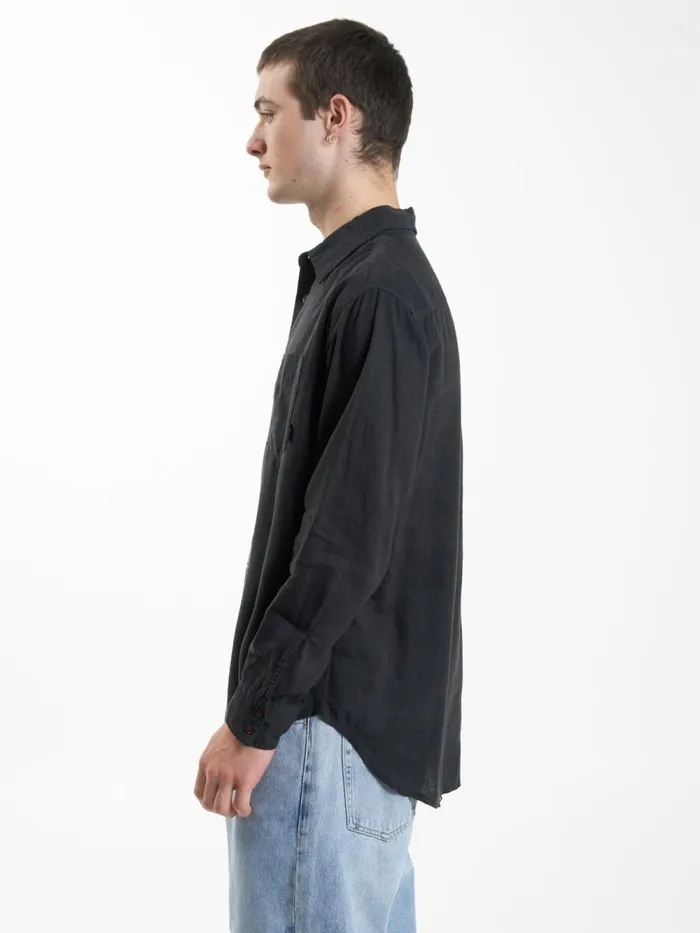Mens Hemp Minimal Oversize Long Sleeve Shirt Black Thrills Shirts