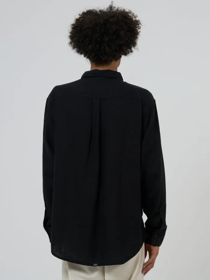 Mens Hemp Minimal Oversize Long Sleeve Shirt Black Thrills Shirts