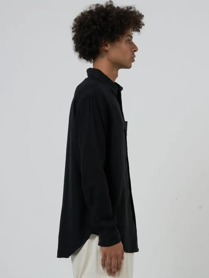 Mens Hemp Minimal Oversize Long Sleeve Shirt Black Thrills Shirts