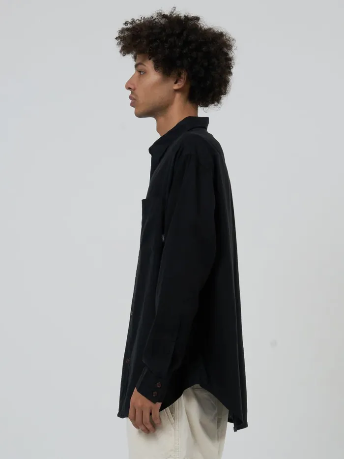 Mens Hemp Minimal Oversize Long Sleeve Shirt Black Thrills Shirts