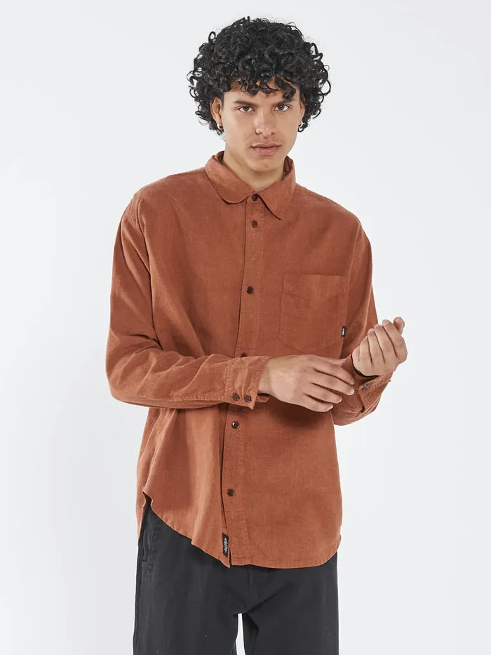 Mens Hemp Minimal Oversize Long Sleeve Shirt Coffee Thrills Shirts