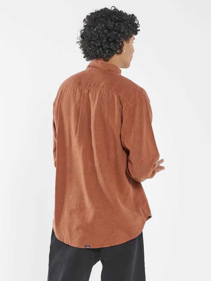 Mens Hemp Minimal Oversize Long Sleeve Shirt Coffee Thrills Shirts