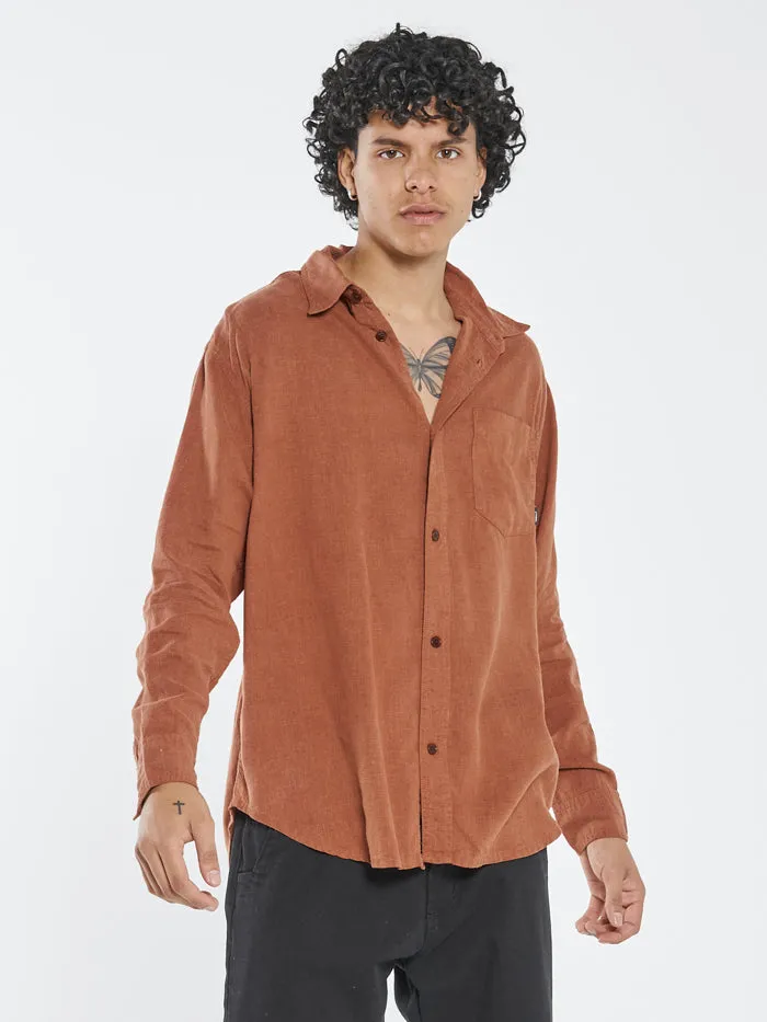 Mens Hemp Minimal Oversize Long Sleeve Shirt Coffee Thrills Shirts