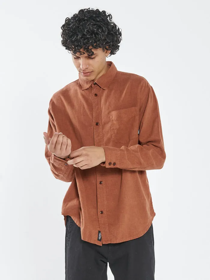 Mens Hemp Minimal Oversize Long Sleeve Shirt Coffee Thrills Shirts