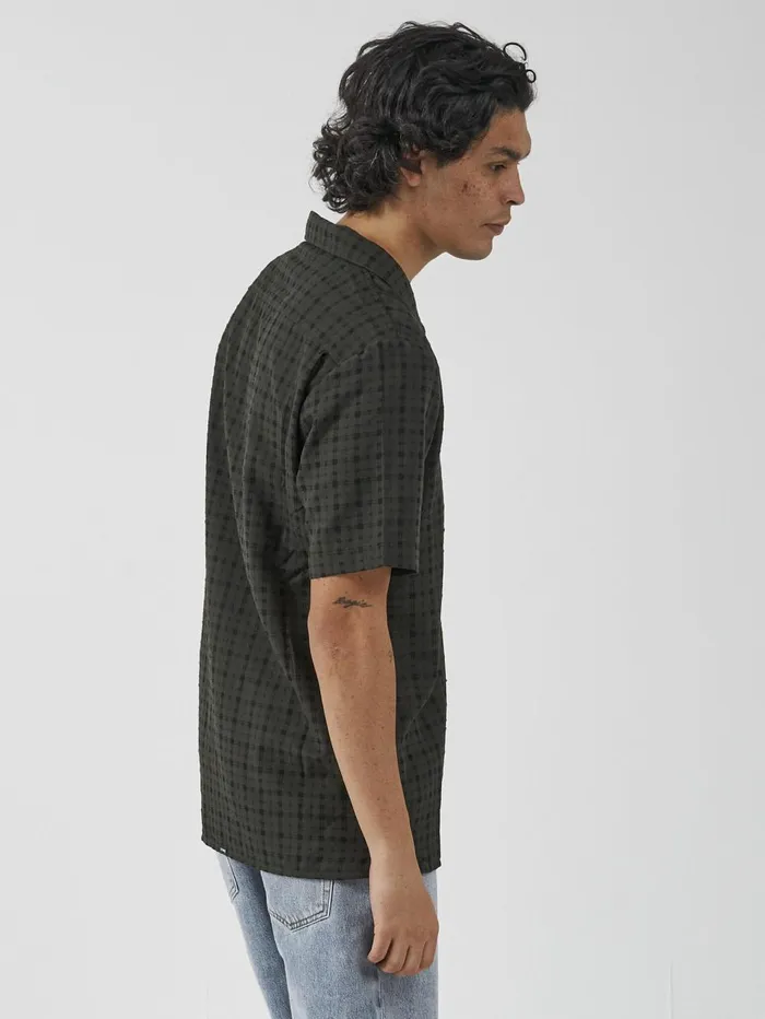 Mens Infinity Check Bowling Shirt Oil Green Thrills Shirts