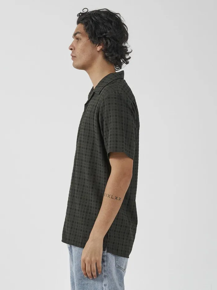 Mens Infinity Check Bowling Shirt Oil Green Thrills Shirts