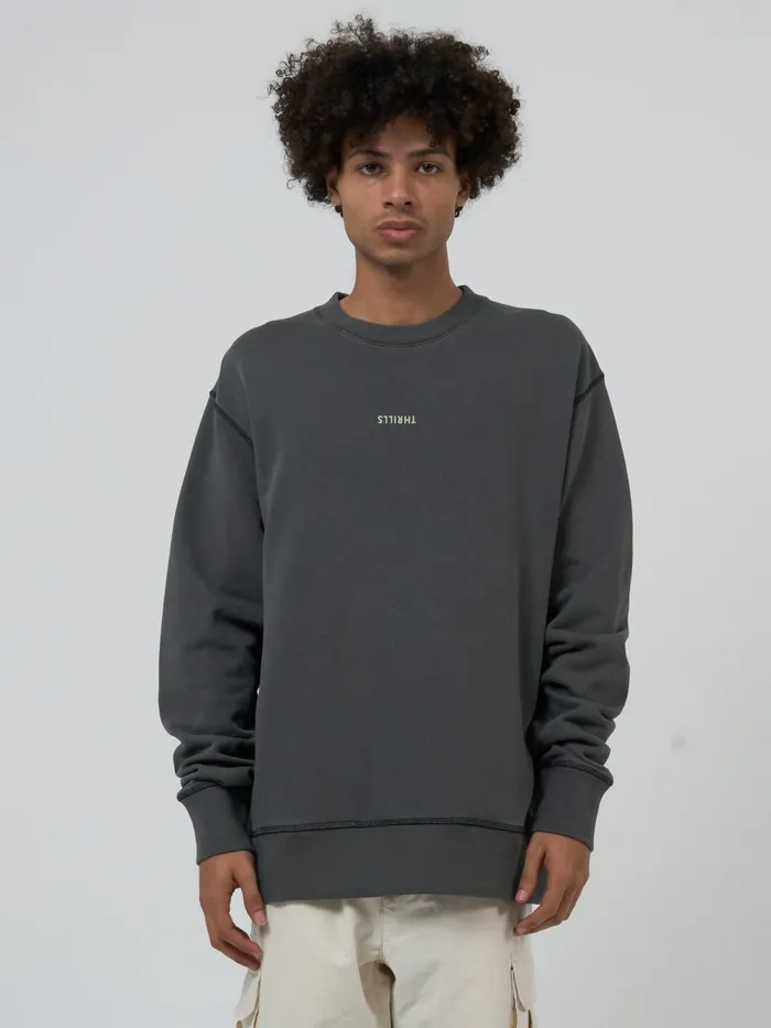 Mens Minimal Oversize Crew Merch Black Thrills Sweaters and Fleece