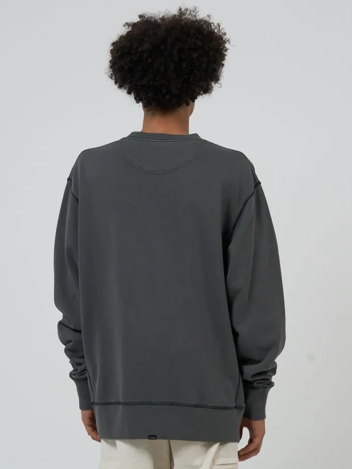 Mens Minimal Oversize Crew Merch Black Thrills Sweaters and Fleece