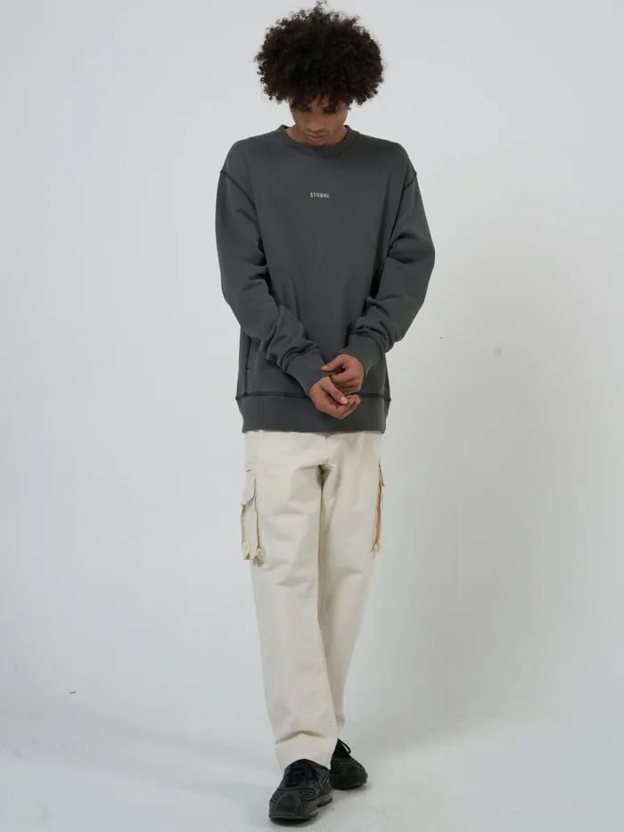 Mens Minimal Oversize Crew Merch Black Thrills Sweaters and Fleece